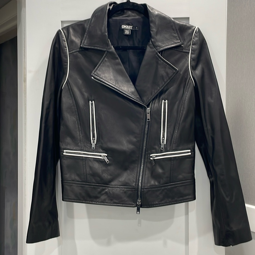 DKNY black leather jacket S